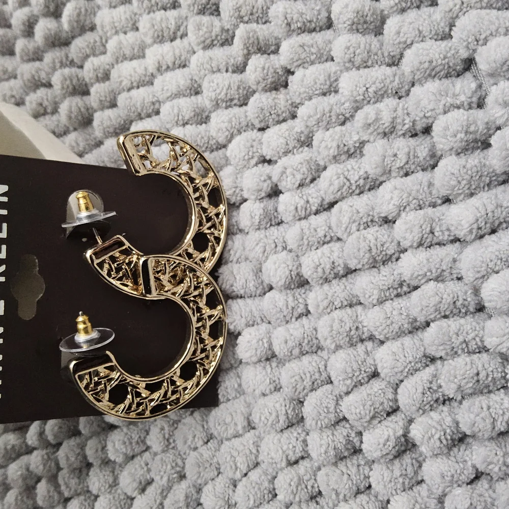 Anne Klein Gold Tone Lattice C Hoop Earrings - Picture 7 of 7